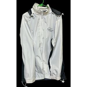 Cheneral Leavenworth WA Woman’s White/ Blue Light Weight Hooded‎ Jacket Size L